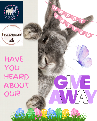 DOGOSAUR & dog friendly FRANCESCAS COFFEE have teamed up for a giveaway! Enter the EGG-CITING Easter Giveaway on instagram @dogosaur1 HOP TO IT NOW!